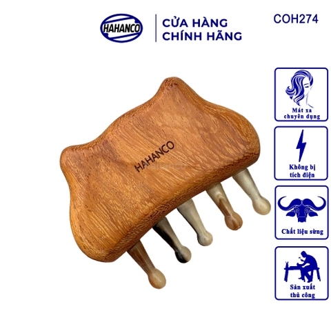 Lược Gỗ Tai Mèo Ghép Với Răng Sừng HAHANCO Lược Dưỡng Sinh Và Chăm Sóc Tóc - COH274