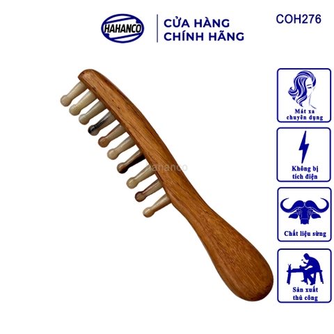 Lược Gỗ Chải Tóc Răng Sừng Mát xa Da Đầu HAHANCO Chống Tĩnh Điện Tự Nhiên Cho Nữ- COH276
