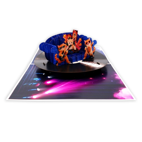 3D Pop Up Cat Music Greeting Card – Dancing Cats Concert Stage