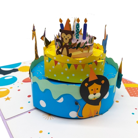 Tropical Animals Birthday Cake Pop Up Card