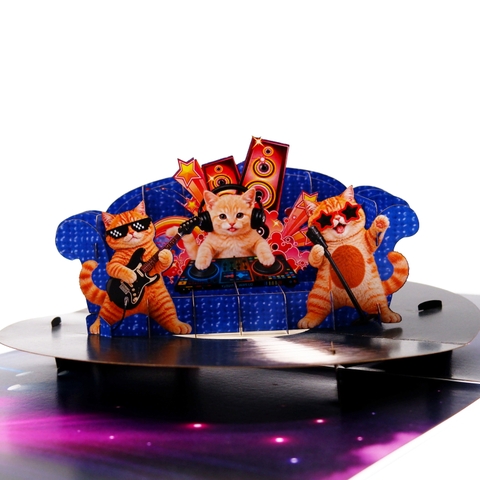 3D Pop Up Cat Music Greeting Card – Dancing Cats Concert Stage