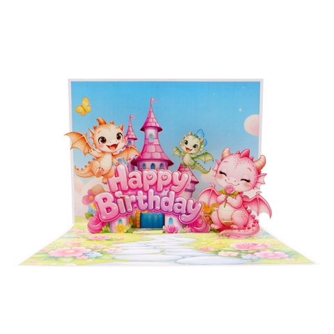 3D Pop Up Dragon Birthday Card – Magical Fantasy Castle