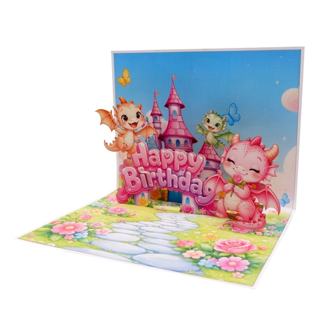 3D Pop Up Dragon Birthday Card – Magical Fantasy Castle