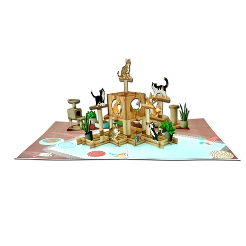 3D Cat House Pop-Up Greeting Card