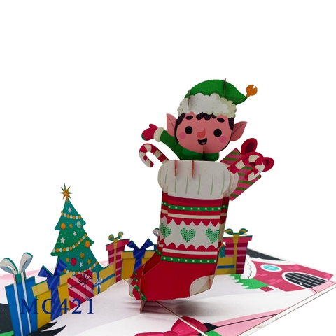 Christmas Elves Sock Pop Up Card