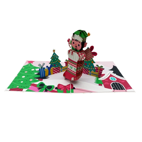 Christmas Elves Sock Pop Up Card