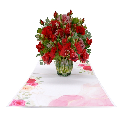 Luxury Red Floral Bouquet Pop-Up Card