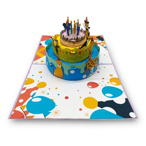 Tropical Animals Birthday Cake Pop Up Card