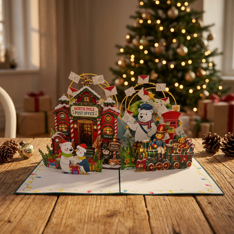 North Pole Post Office 3D Christmas Pop Up Card