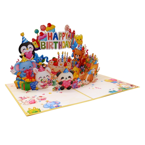 3D Pop Up Birthday Greeting Card – Cute Animal Party Celebration