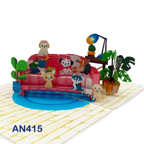 Dogs On Sofa Pop Up Card