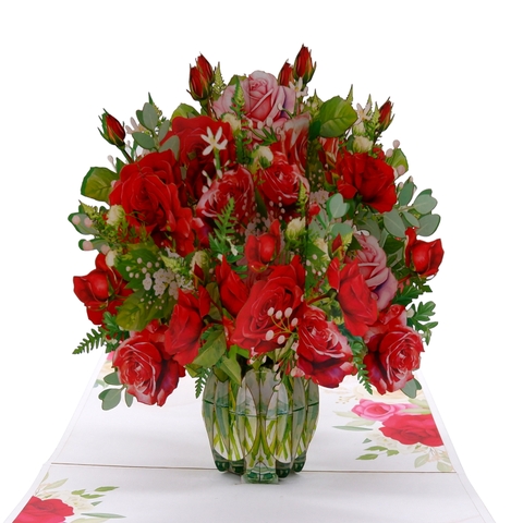Luxury Red Floral Bouquet Pop-Up Card