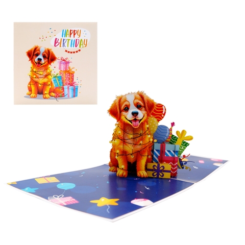 Happy Birthday Puppy Pop Up Card | Handmade 3D Birthday Greeting Card