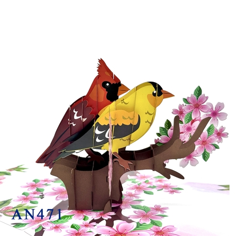 Two Birds with Cherry Blossoms Pop-up Card