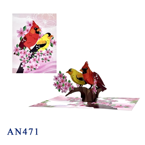 Two Birds with Cherry Blossoms Pop-up Card