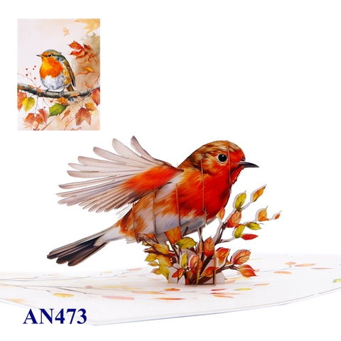 Handmade Robin Bird Pop-Up Card – 3D Greeting Card from Vietnam