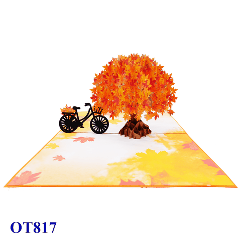 Autumn Tree & Bicycle Pop Up Card
