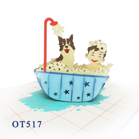 Baby And Puppy In Bathtub Pop Up Card