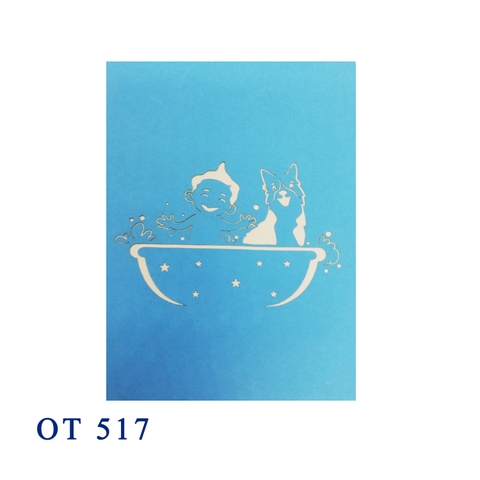 Baby And Puppy In Bathtub Pop Up Card