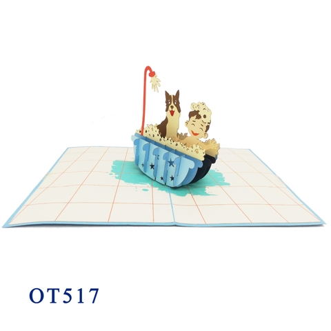 Baby And Puppy In Bathtub Pop Up Card