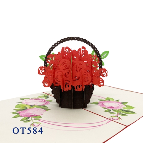 Red Rose Basket Pop Up Card