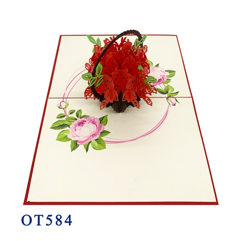 Red Rose Basket Pop Up Card