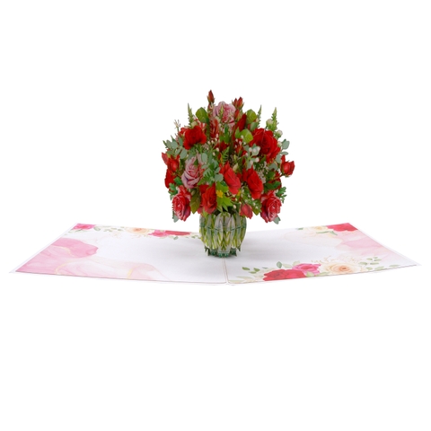 Luxury Red Floral Bouquet Pop-Up Card