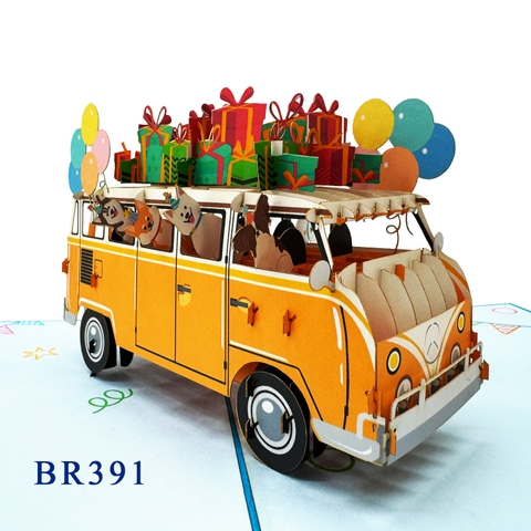 Birthday Van Bus Pop Up Card