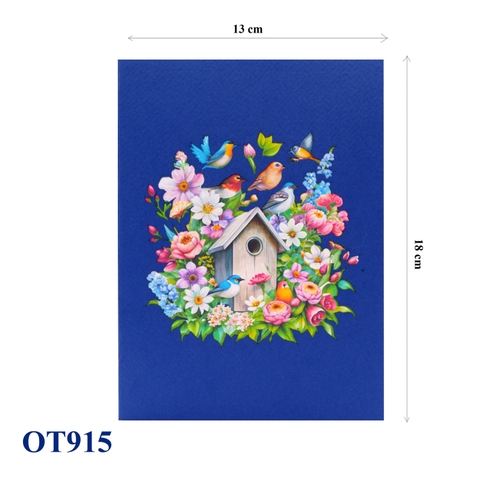 Blue Birds Nest Flowers Butterfly Pop Up Card