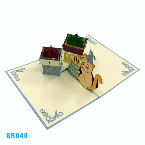 Birthday Cat Present Pop Up Card