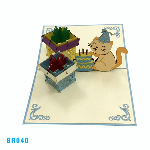 Birthday Cat Present Pop Up Card