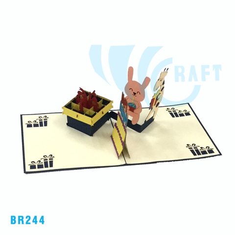 Birthday Rabbit And Cake Pop Up Card