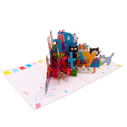 Happy Birthday Cat Pop-Up Card – A Joyful 3D Surprise