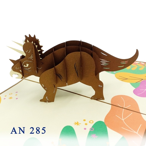 Brown Triceratops Dinosaur 3D Pop Up Greeting card