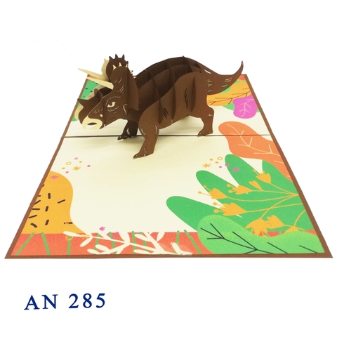 Brown Triceratops Dinosaur 3D Pop Up Greeting card