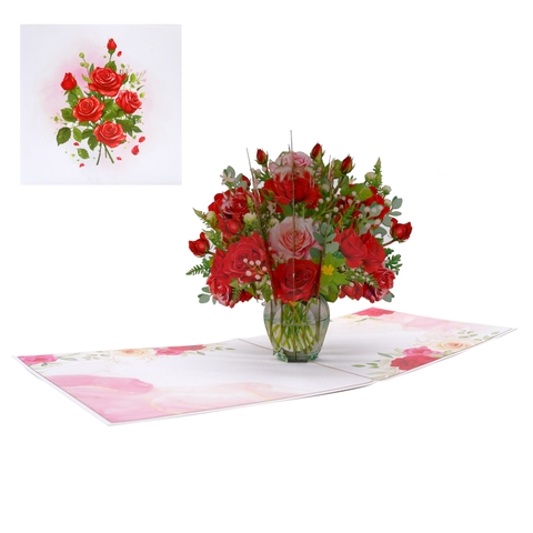 Luxury Red Floral Bouquet Pop-Up Card