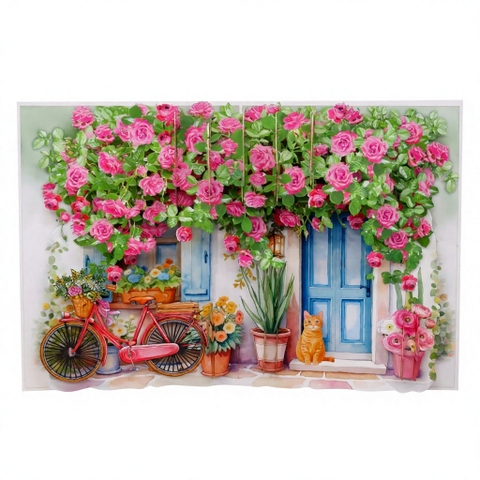3D Pop Up Flower Garden Greeting Card – Romantic Door & Rose Design
