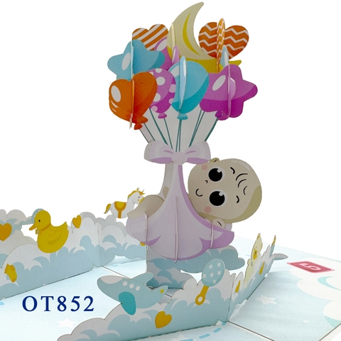 Christening Baby Balloon Pop Up Card