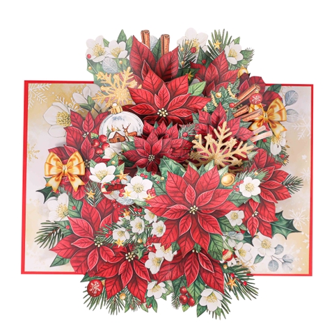 Luxury Christmas Poinsettia Pop-Up Card – Handmade 3D Greeting Cards from Vietnam