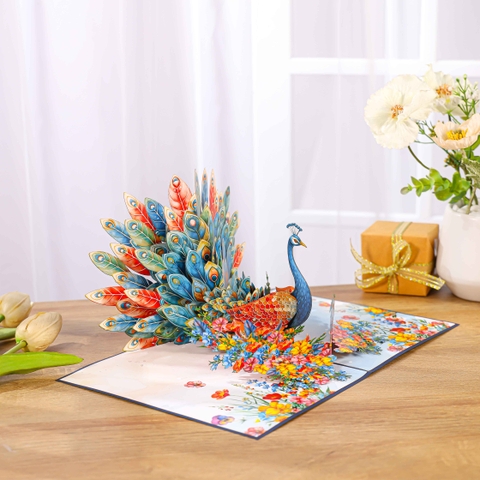 Colorful Peacock 3D Pop Up Greeting Card