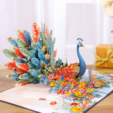 Colorful Peacock 3D Pop Up Greeting Card