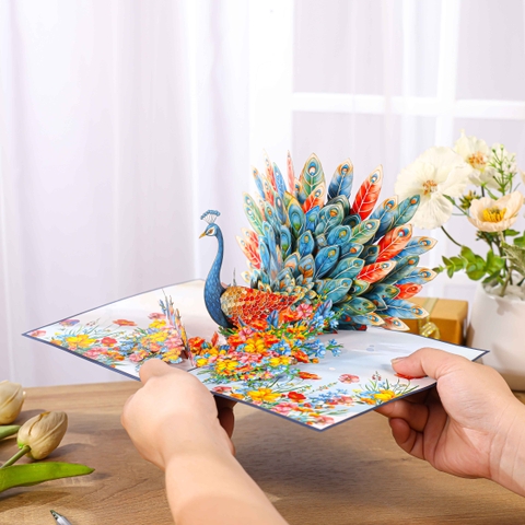 Colorful Peacock 3D Pop Up Greeting Card