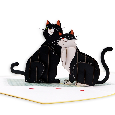 3D Pop Up Cat Greeting Card – Cute Black Cat Couple