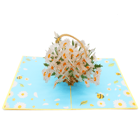 White Daisy Basket Pop Up Card