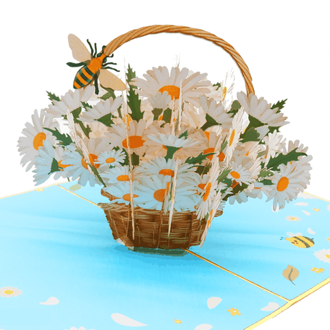 White Daisy Basket Pop Up Card