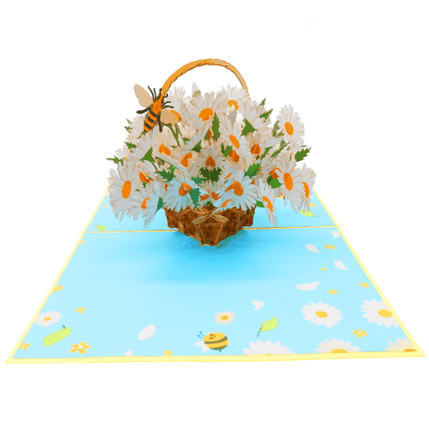 White Daisy Basket Pop Up Card