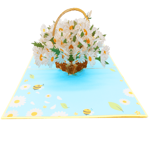 White Daisy Basket Pop Up Card