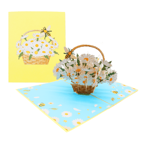White Daisy Basket Pop Up Card