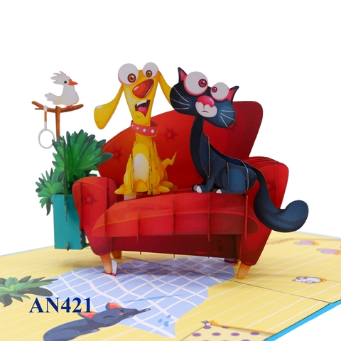 Dog Cat On The Sofa Pop Up Card