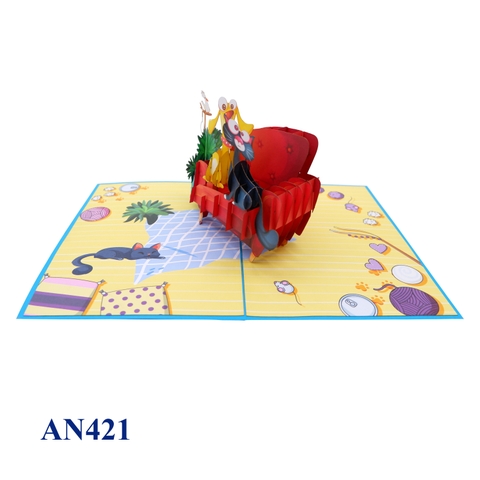 Dog Cat On The Sofa Pop Up Card